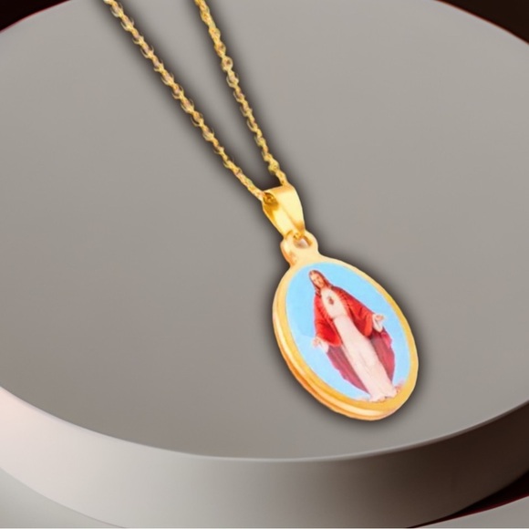 NEW Antique Vintage Yellow Gold-Plated Stainless Steel Savior Medallion Necklace - Picture 10 of 15